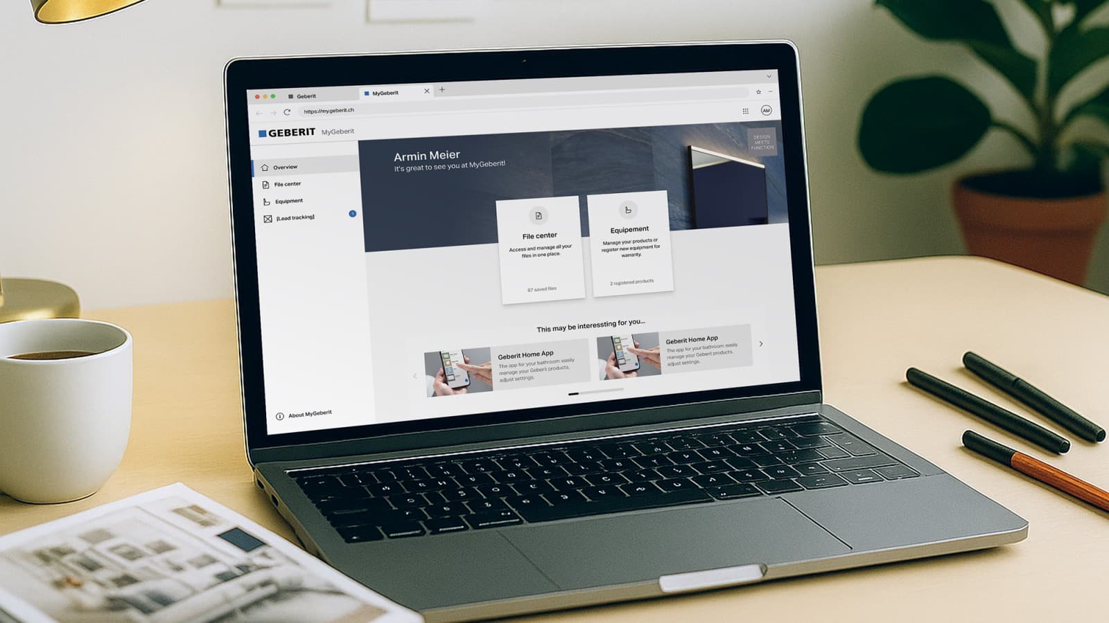 Geberit Kundenportal auf einem Laptop Geberit Kundenportal auf einem Laptop