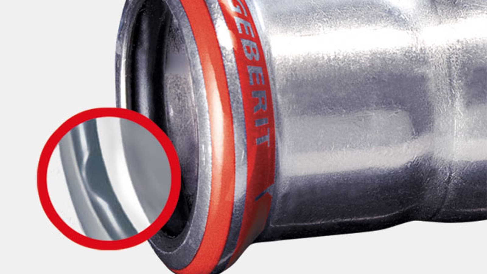 Geberit Mapress C-Stahl Fitting mit rotem Pressindikator und schwarzem O-Ring Geberit Mapress C-Stahl Fitting mit rotem Pressindikator und schwarzem O-Ring