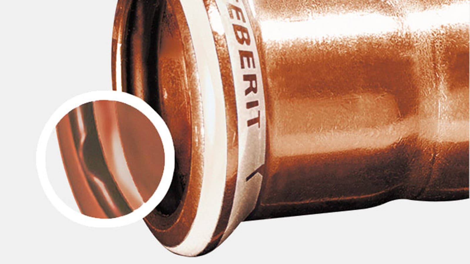 Geberit Mapress Kupfer Fitting mit weissem Pressindikator und schwarzem O-Ring Geberit Mapress Kupfer Fitting mit weissem Pressindikator und schwarzem O-Ring